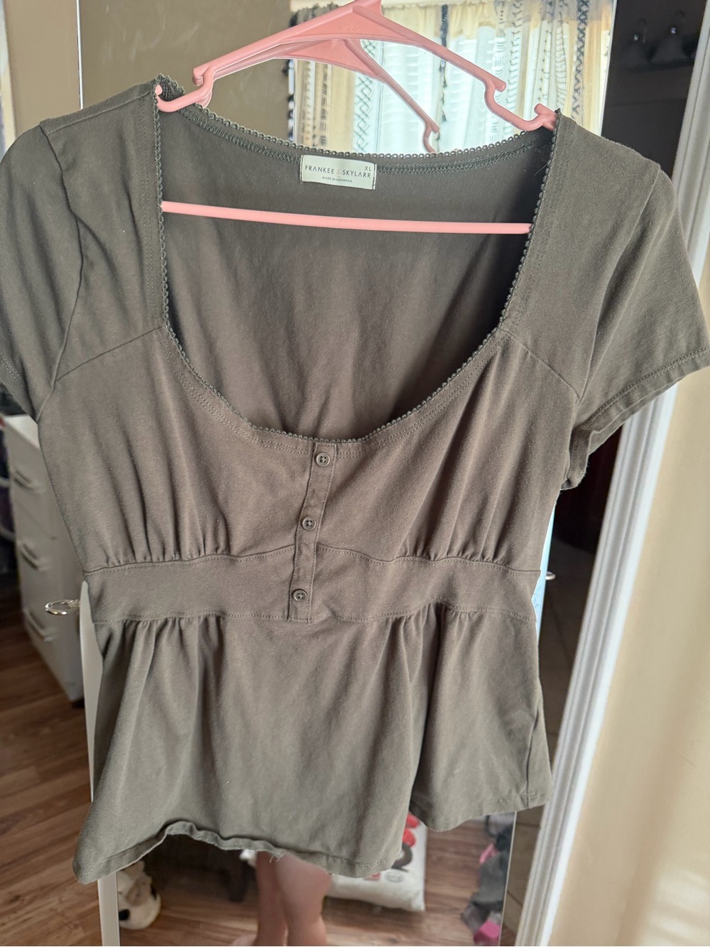 Olive Scoop-Neck Peplum Top